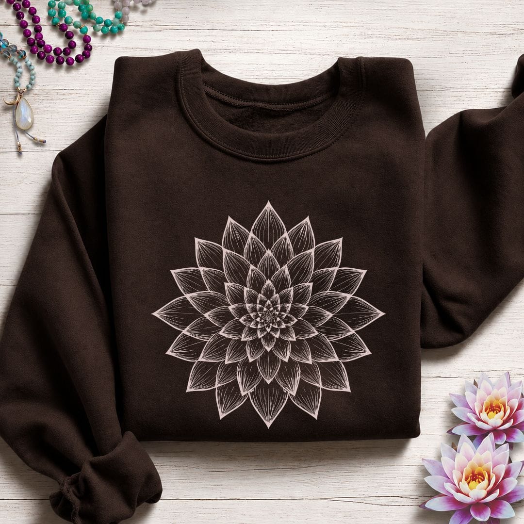 Printify Sweatshirt Dahlia Mandala Sweatshirt Dark Chocolate / S