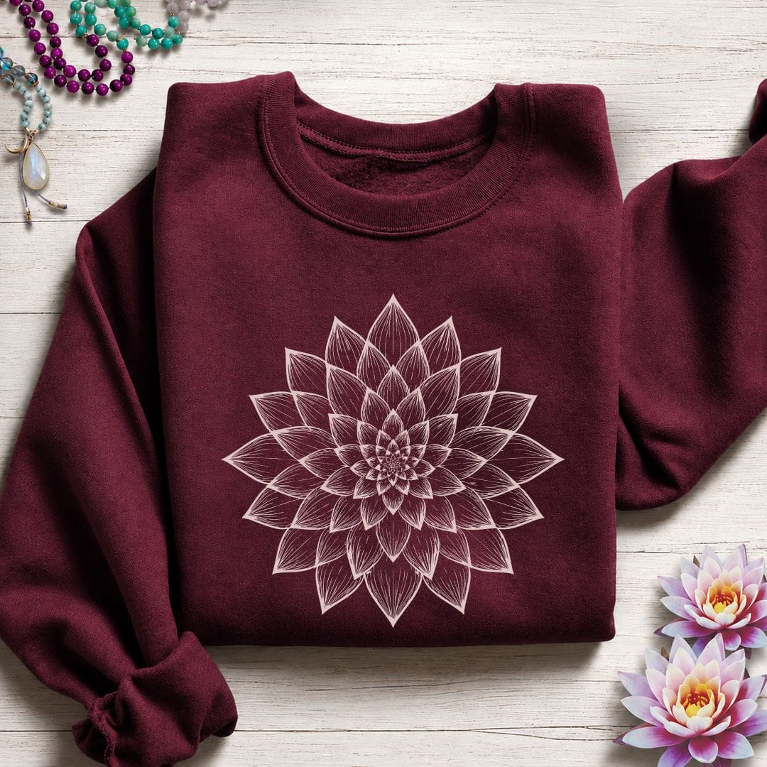 Printify Sweatshirt Dahlia Mandala Sweatshirt Maroon / S