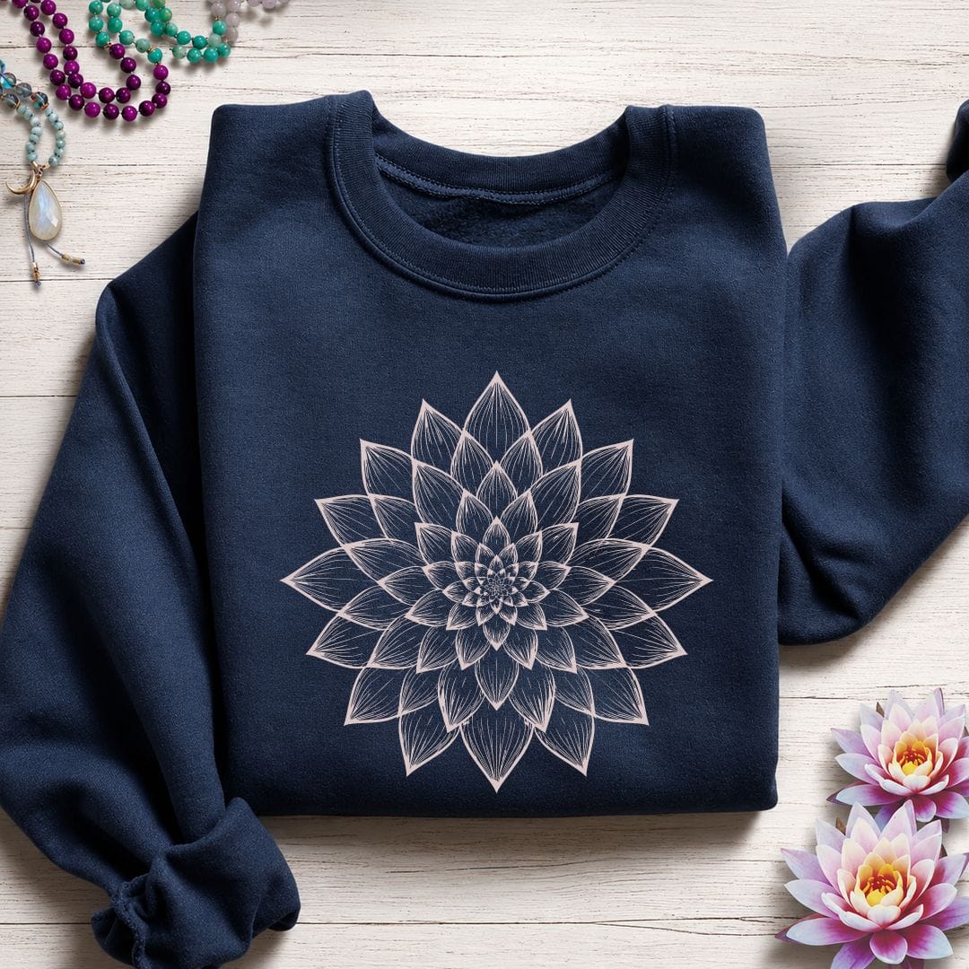 Printify Sweatshirt Dahlia Mandala Sweatshirt Navy / S