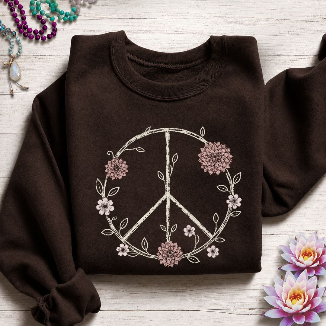 Printify Sweatshirt Dahlia Peace Sign Sweatshirt Dark Chocolate / S