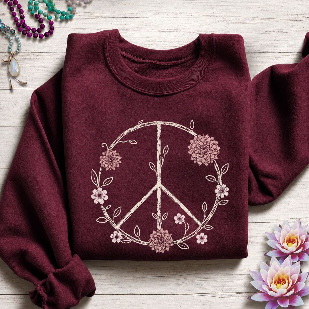 Printify Sweatshirt Dahlia Peace Sign Sweatshirt Maroon / S