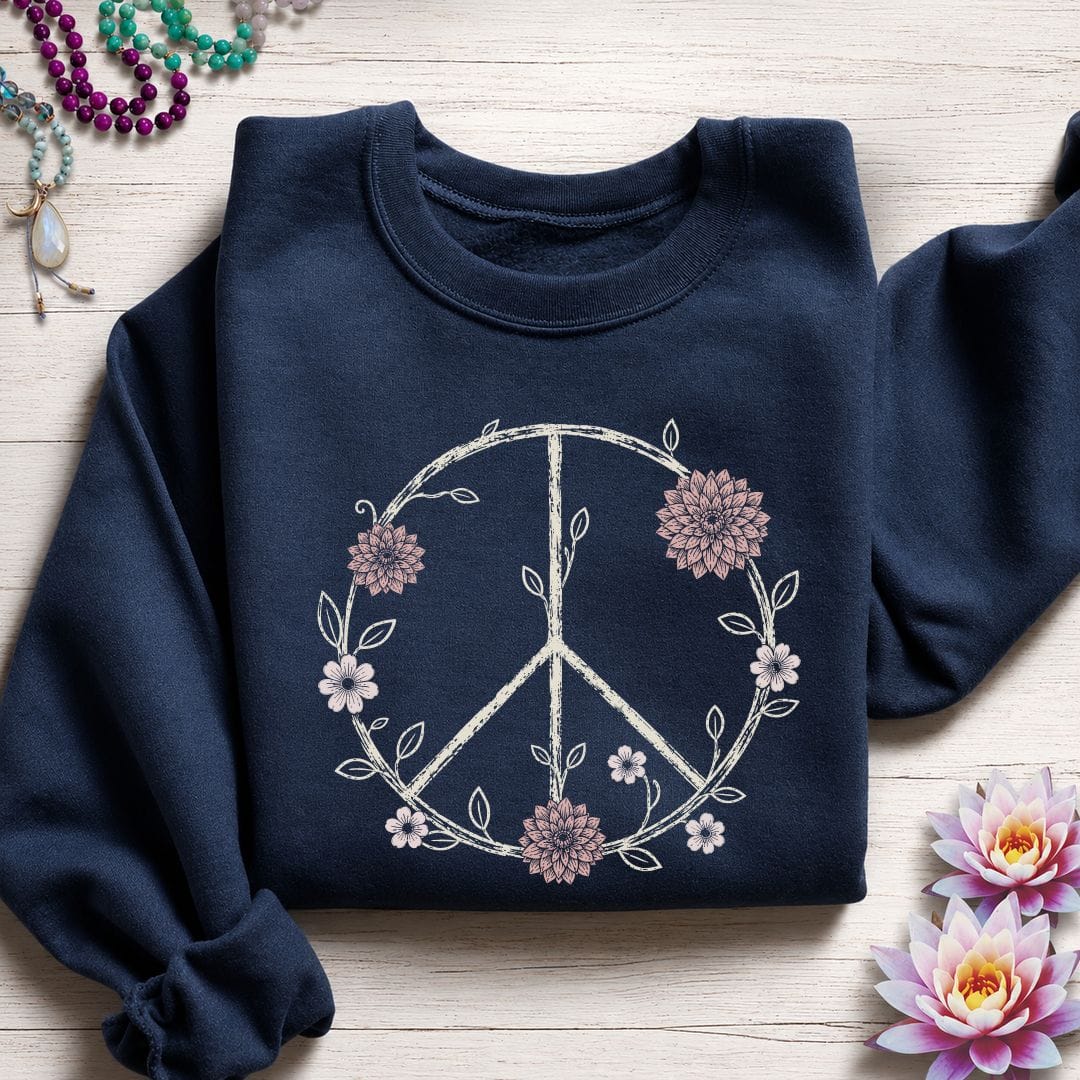 Printify Sweatshirt Dahlia Peace Sign Sweatshirt Navy / S