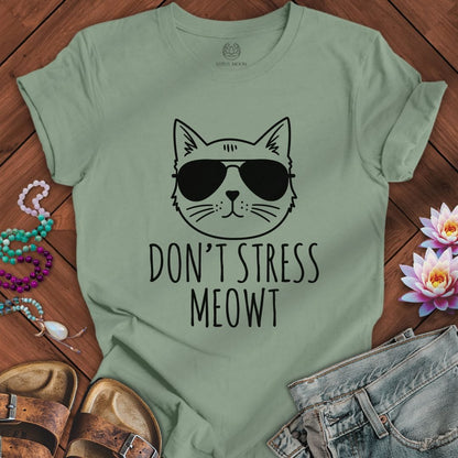 Printify T-Shirt Don't Stress Meowt Tee Sage / S
