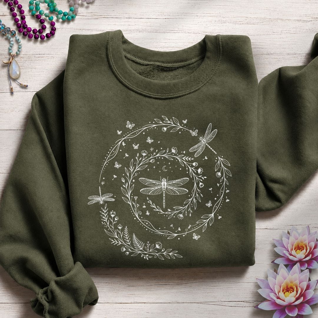 Printify Sweatshirt Dragonfly Spiral Sweatshirt Military Green / S