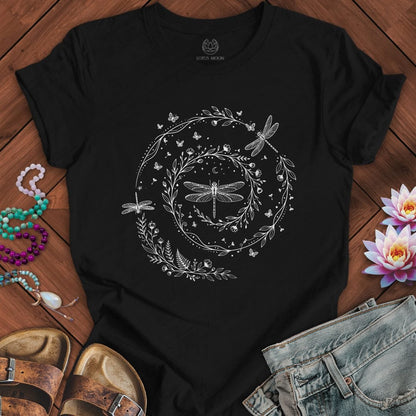 Printify T-Shirt Dragonfly Spiral Tee Black Heather / S