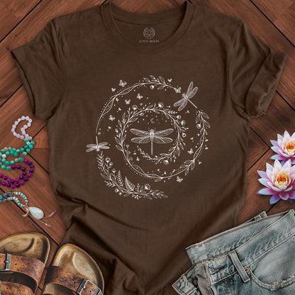 Printify T-Shirt Dragonfly Spiral Tee Heather Brown / S