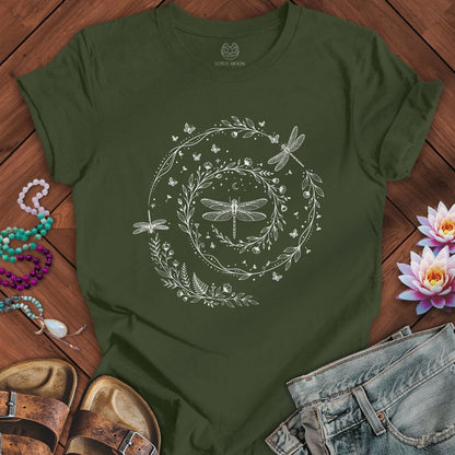 Printify T-Shirt Dragonfly Spiral Tee Military Green / S