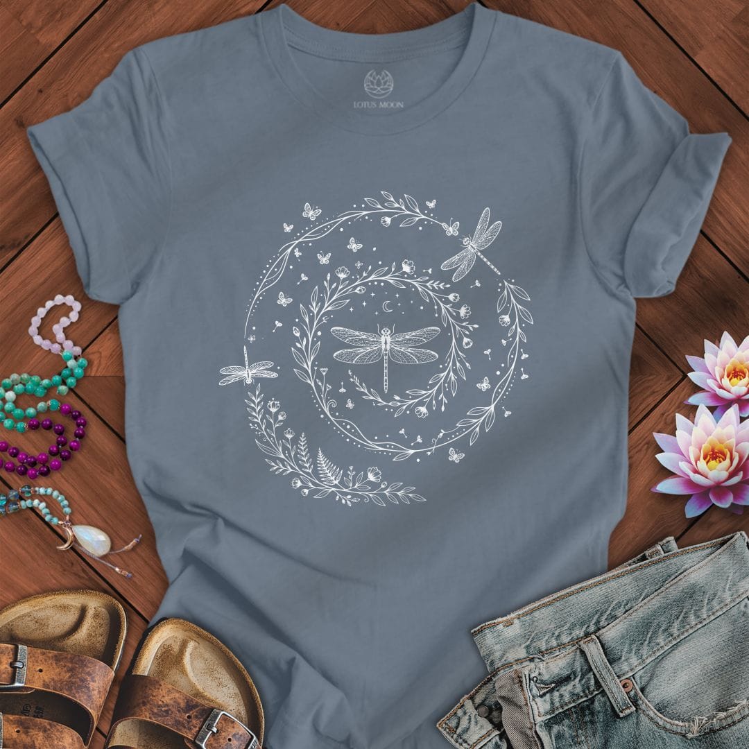 Printify T-Shirt Dragonfly Spiral Tee Steel Blue / S