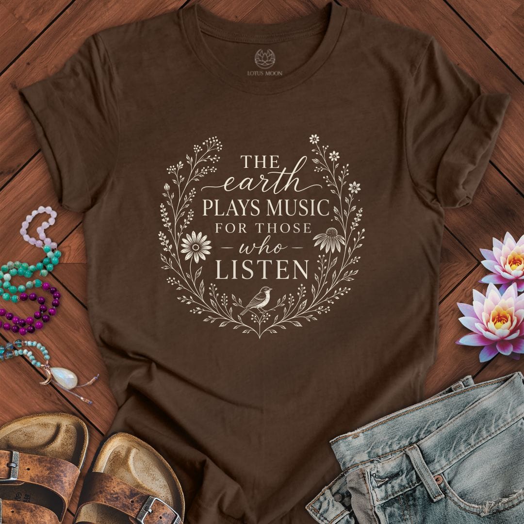 Printify T-Shirt Earth Plays Music Tee Heather Brown / S