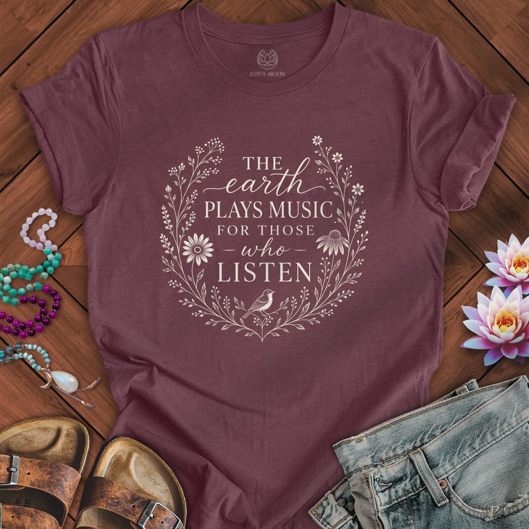 Printify T-Shirt Earth Plays Music Tee Heather Maroon / S