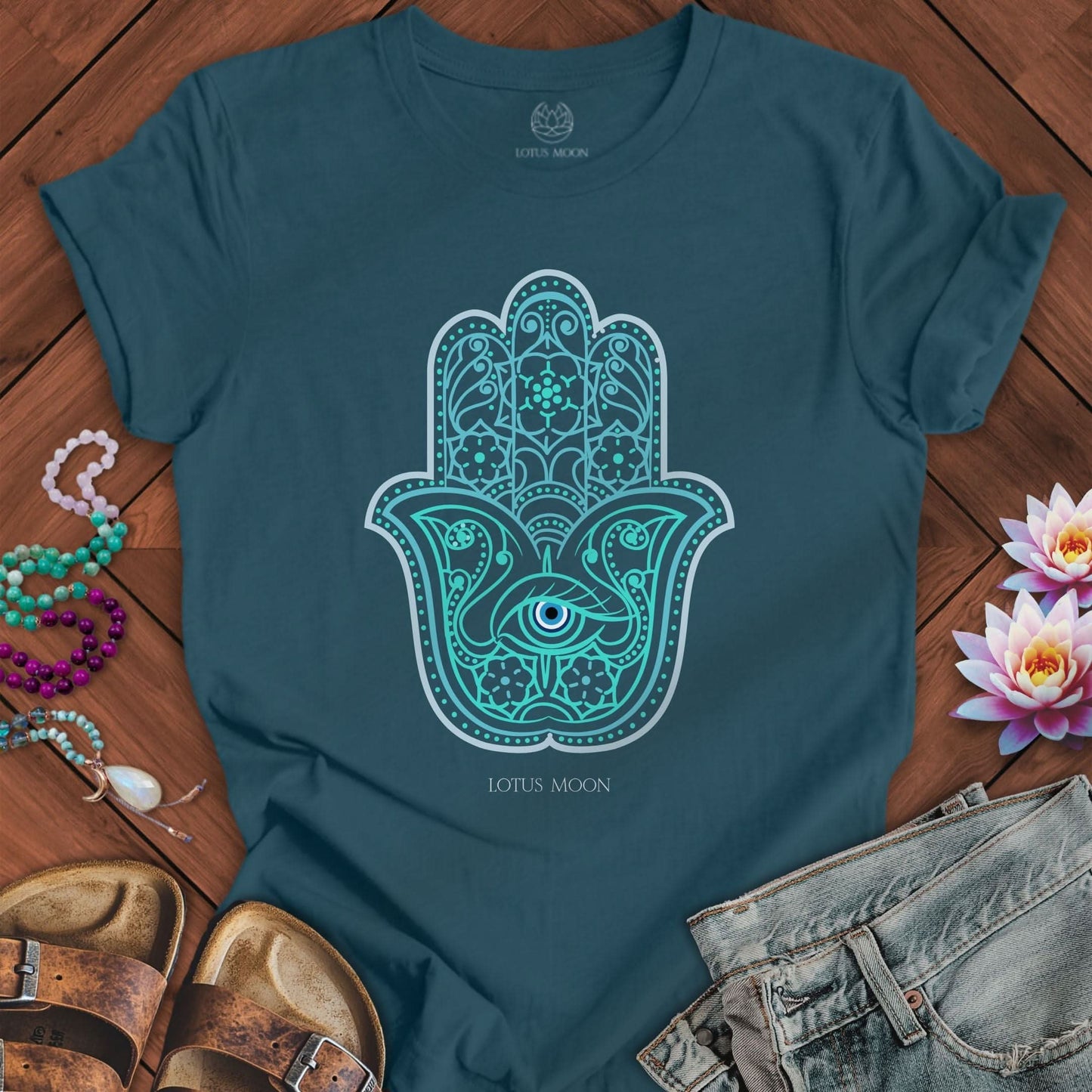 Evil Eye Hamsa Tee Deep Teal