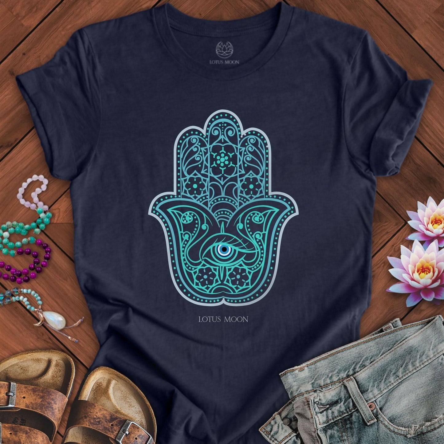 Evil Eye Hamsa Tee Heather Midnight Navy