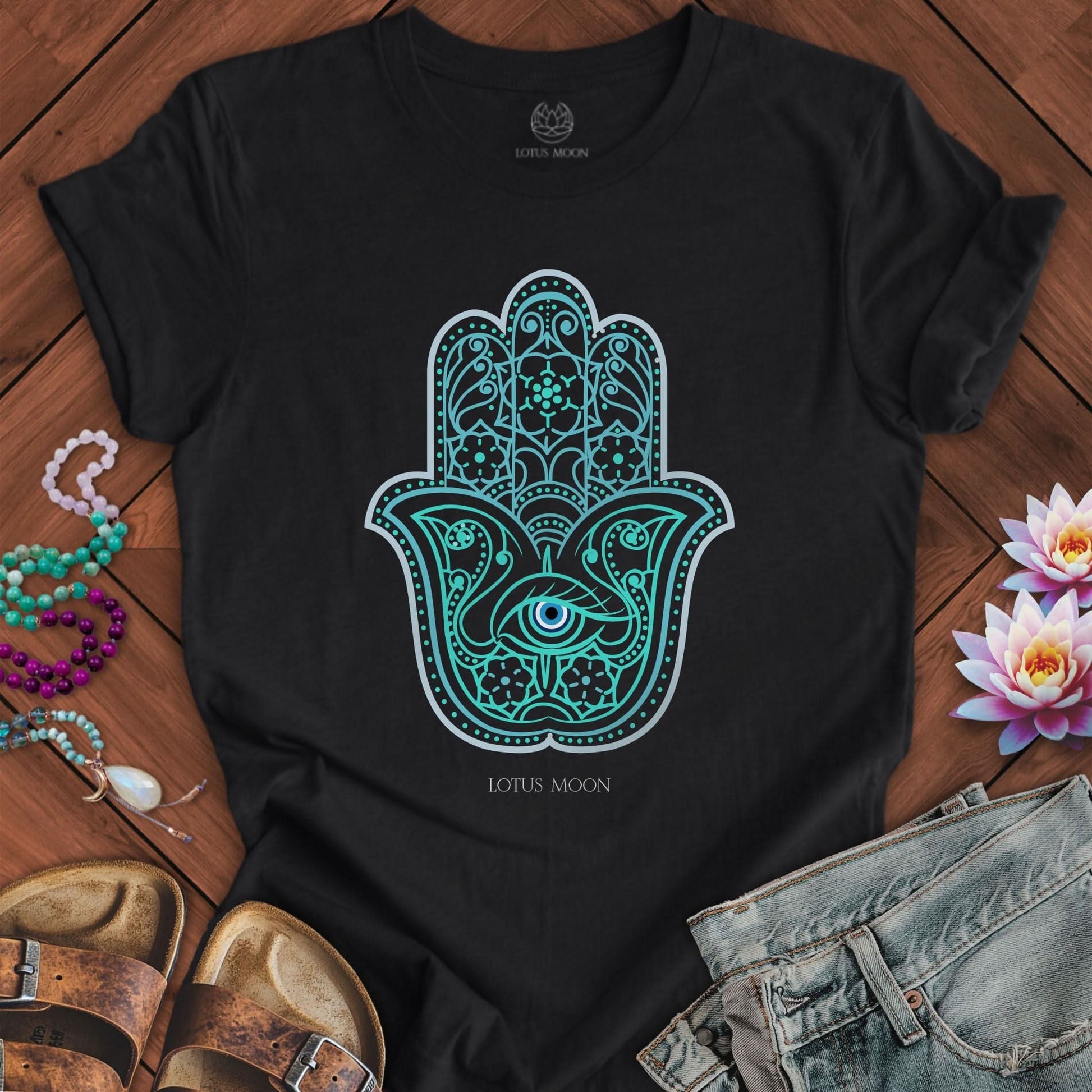 Evil Eye Hamsa Tee Solid Black Blend