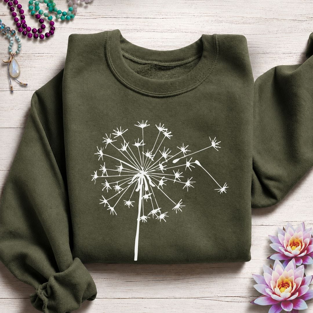 Printify Sweatshirt Fall Dandelion Sweatshirt Military Green / S