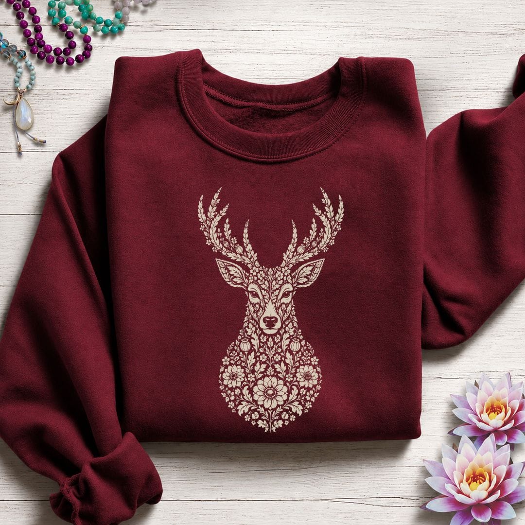 Printify Sweatshirt Fall Floral Deer Sweatshirt Garnet / S