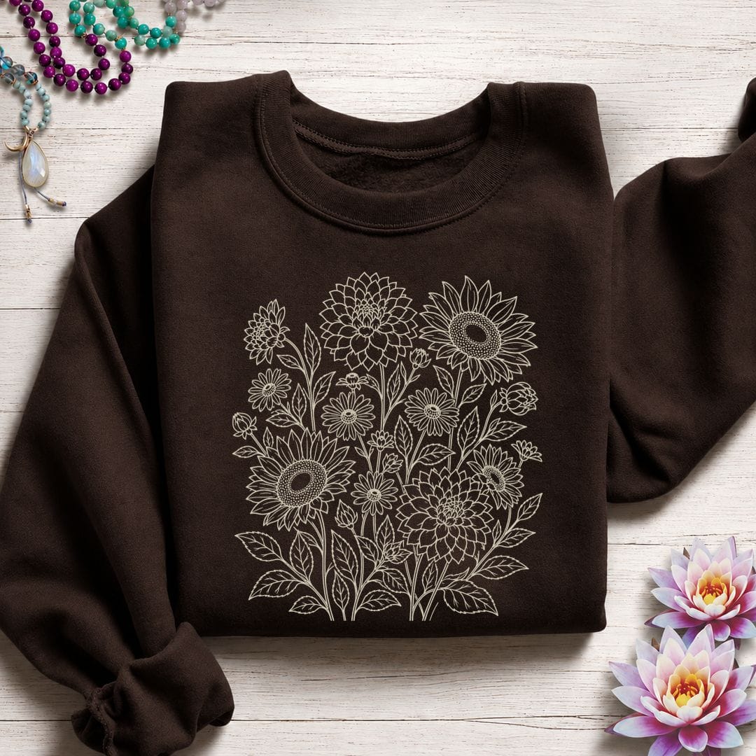 Printify Sweatshirt Fall Florals Sweatshirt Dark Chocolate / S