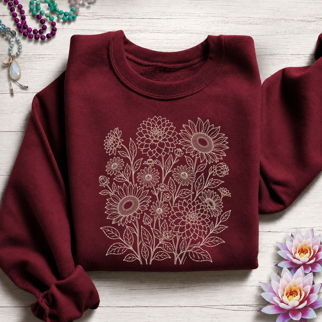 Printify Sweatshirt Fall Florals Sweatshirt Garnet / S