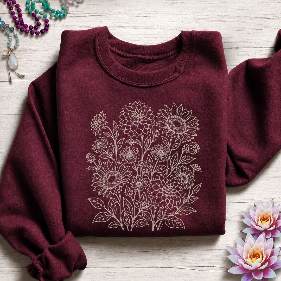 Printify Sweatshirt Fall Florals Sweatshirt Maroon / S