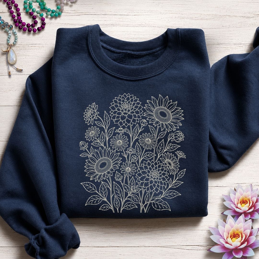 Printify Sweatshirt Fall Florals Sweatshirt Navy / S