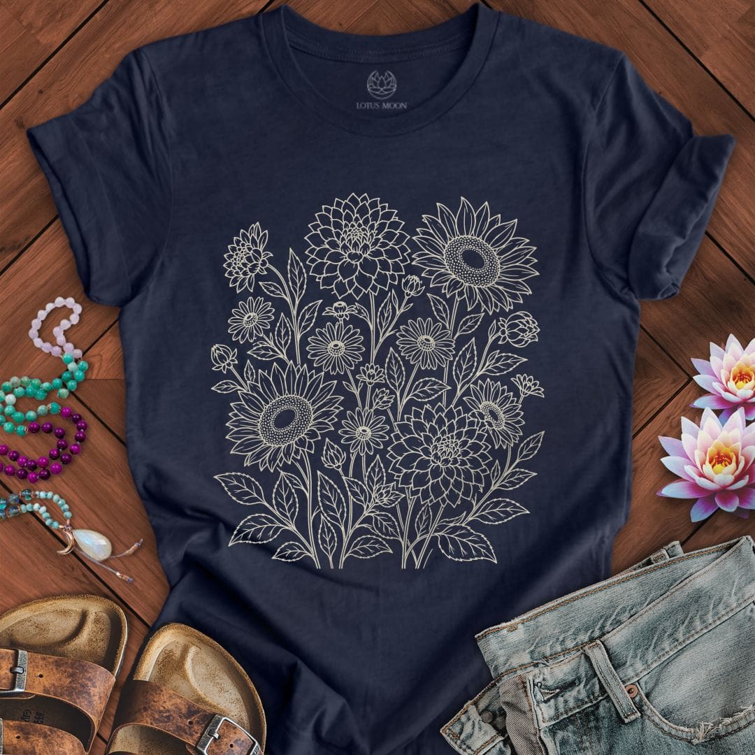 Printify T-Shirt Fall Florals Tee Heather Midnight Navy / S