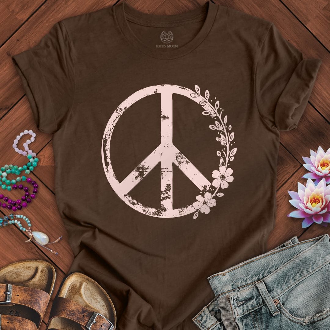 Floral Classic Peace Tee Heather Brown