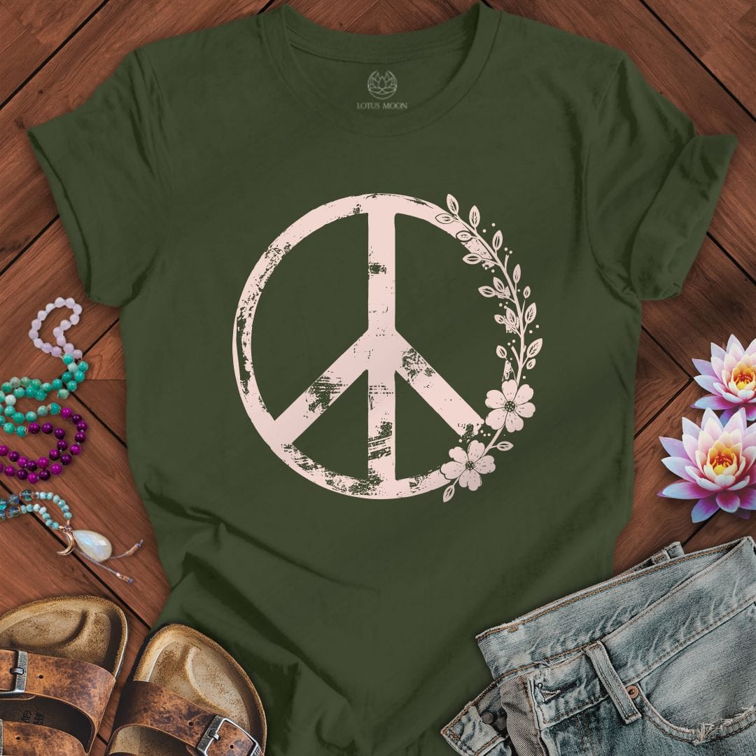 Floral Classic Peace Tee Military Green