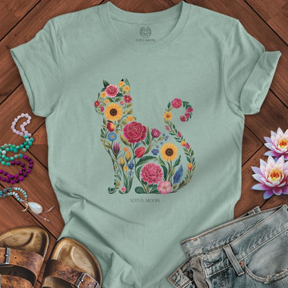 Floral Feline Tee Dusty Blue