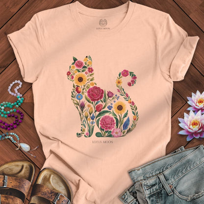 Floral Feline Tee Peach