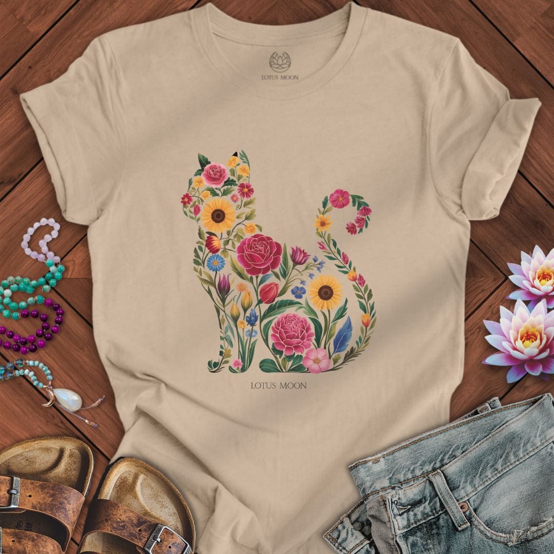 Floral Feline Tee Tan