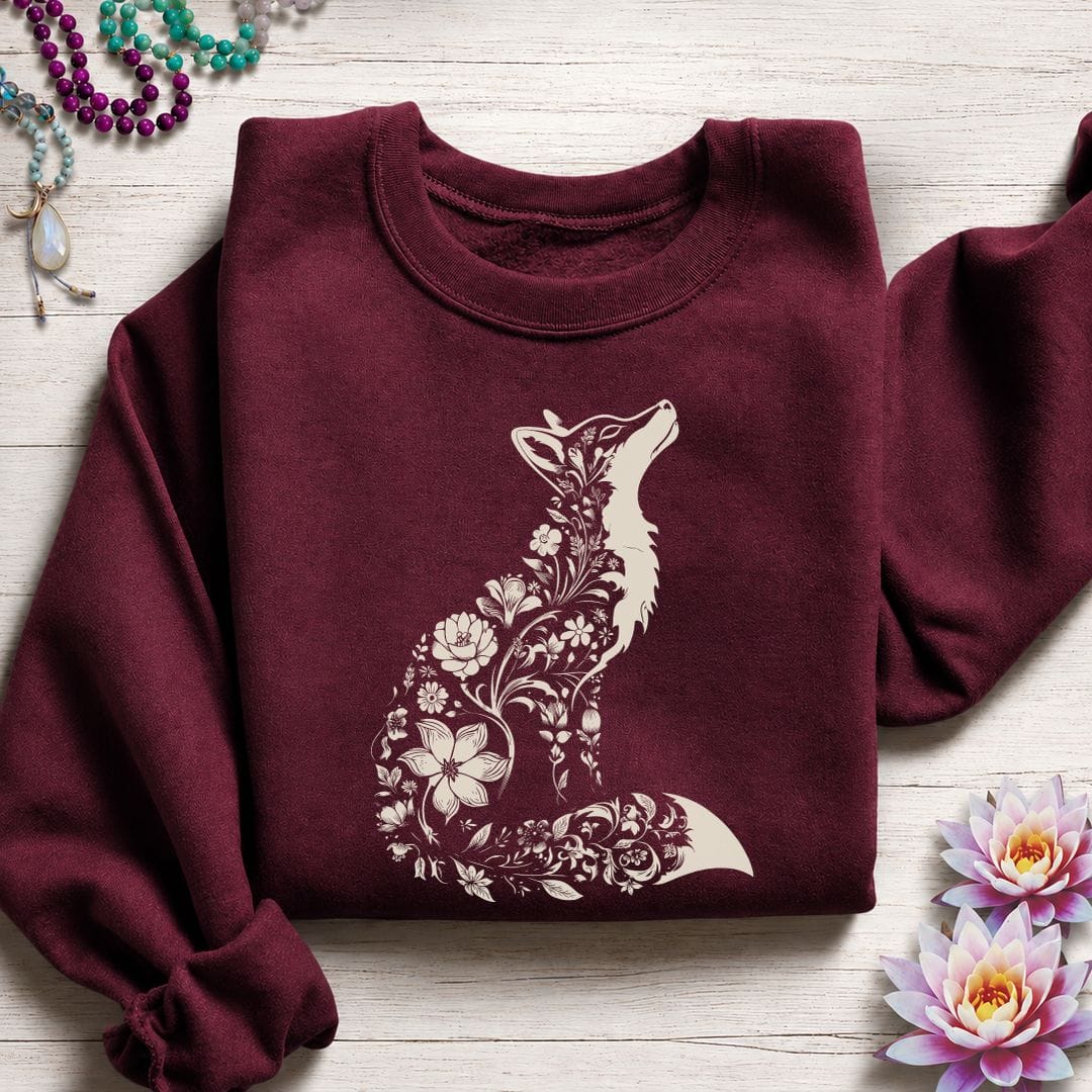 Floral Fox Sweatshirt Maroon