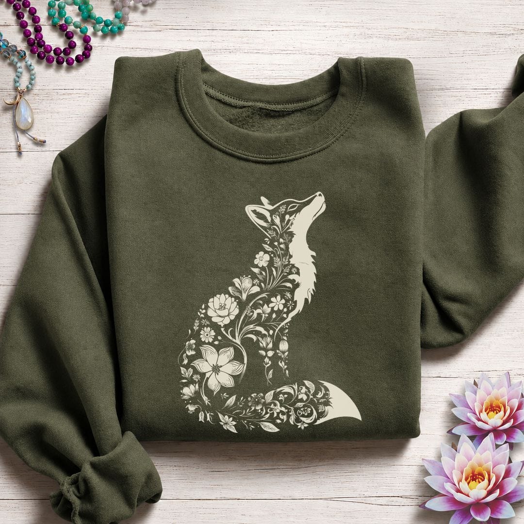 Floral Fox Sweatshirt Military Green