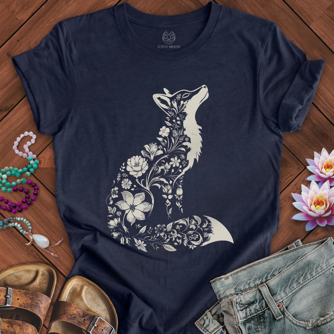 Floral Fox Tee Heather Midnight Navy