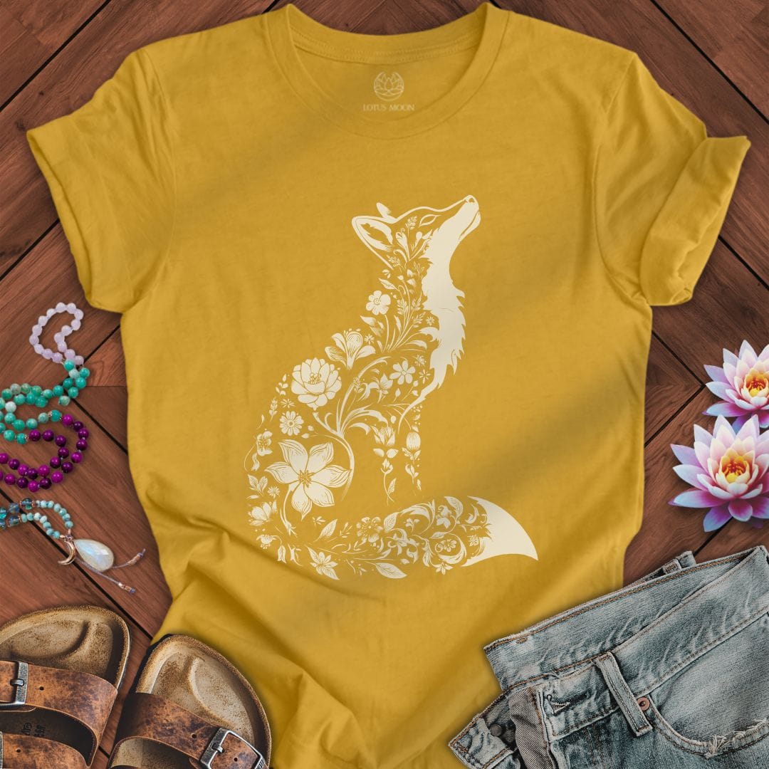 Floral Fox Tee Heather Mustard