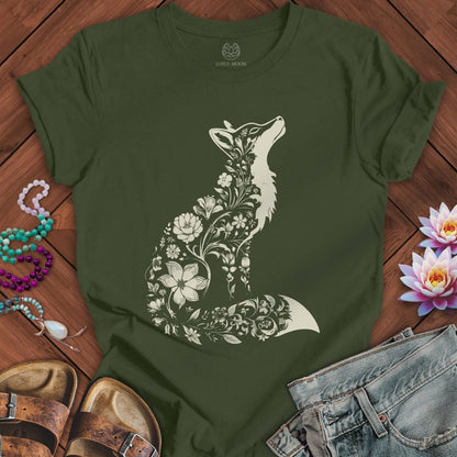 Floral Fox Tee Military Green