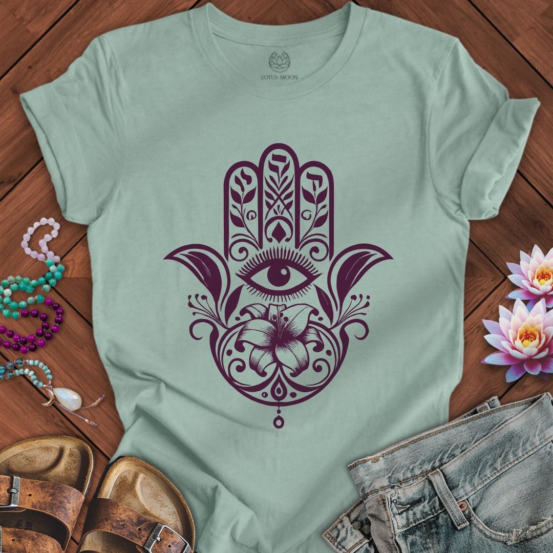 Floral Hamsa Tee Dusty Blue