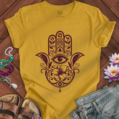 Floral Hamsa Tee Heather Mustard