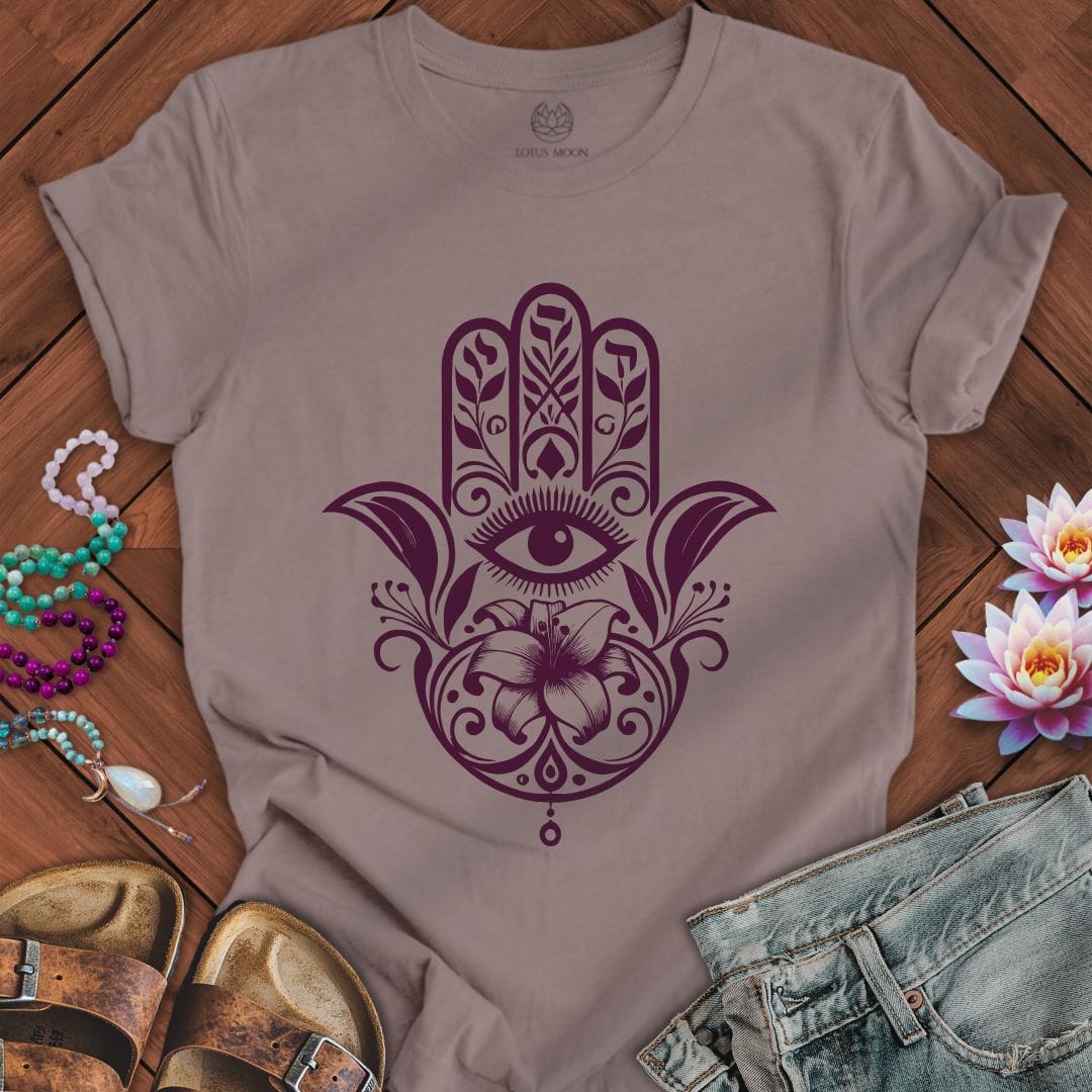 Floral Hamsa Tee Pebble Brown