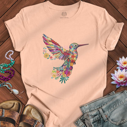 Floral Hummingbird Tee Peach