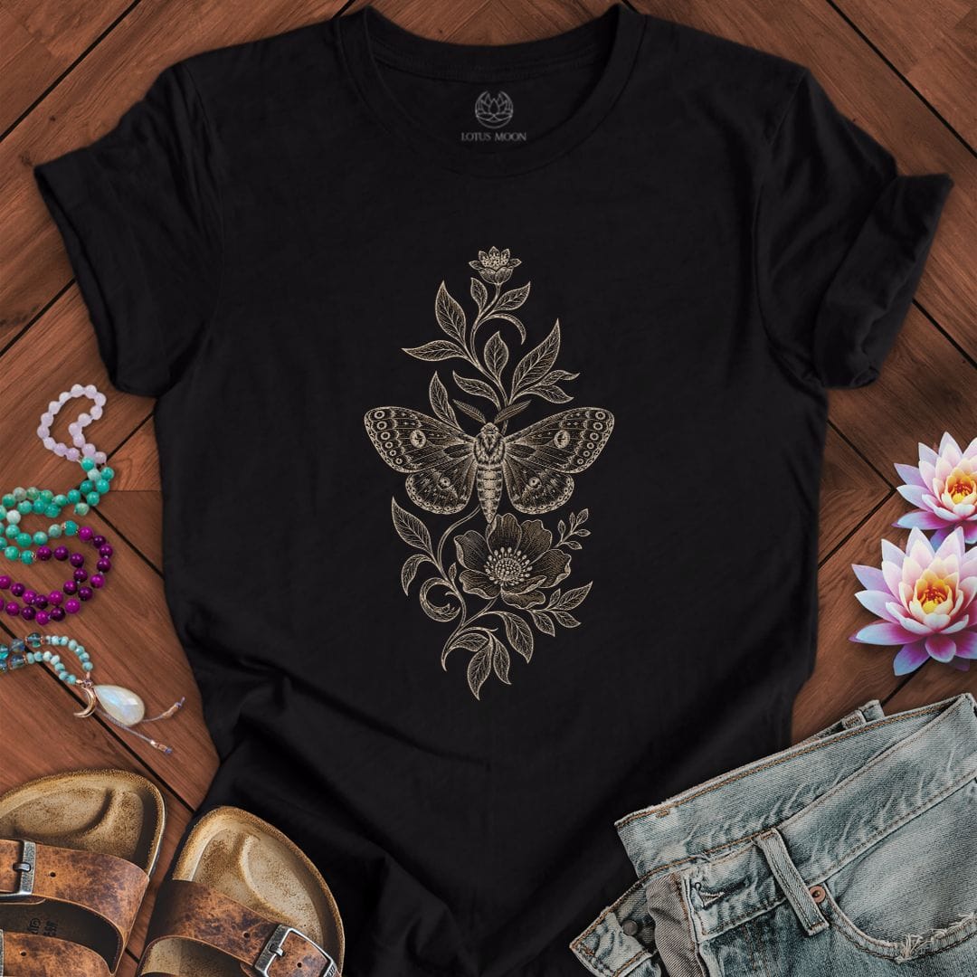Printify T-Shirt Floral Moth Tee Black / S