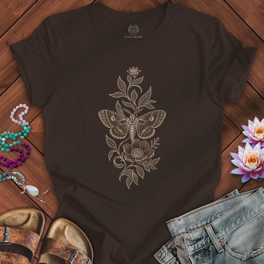 Printify T-Shirt Floral Moth Tee Brown / S