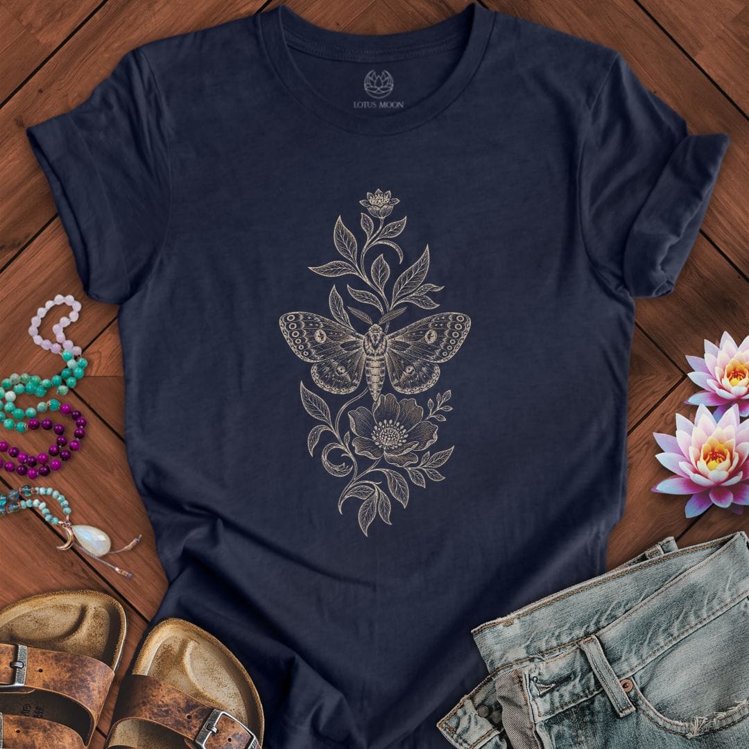 Printify T-Shirt Floral Moth Tee Heather Midnight Navy / S