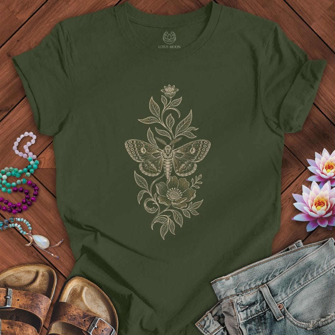 Printify T-Shirt Floral Moth Tee Military Green / S
