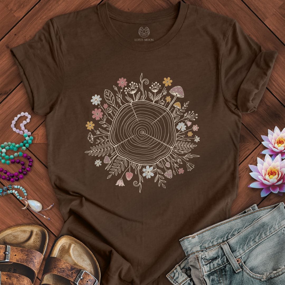 Printify T-Shirt Floral Tree Ring Tee Heather Brown / S