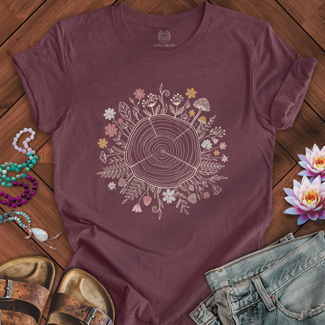 Printify T-Shirt Floral Tree Ring Tee Heather Maroon / S