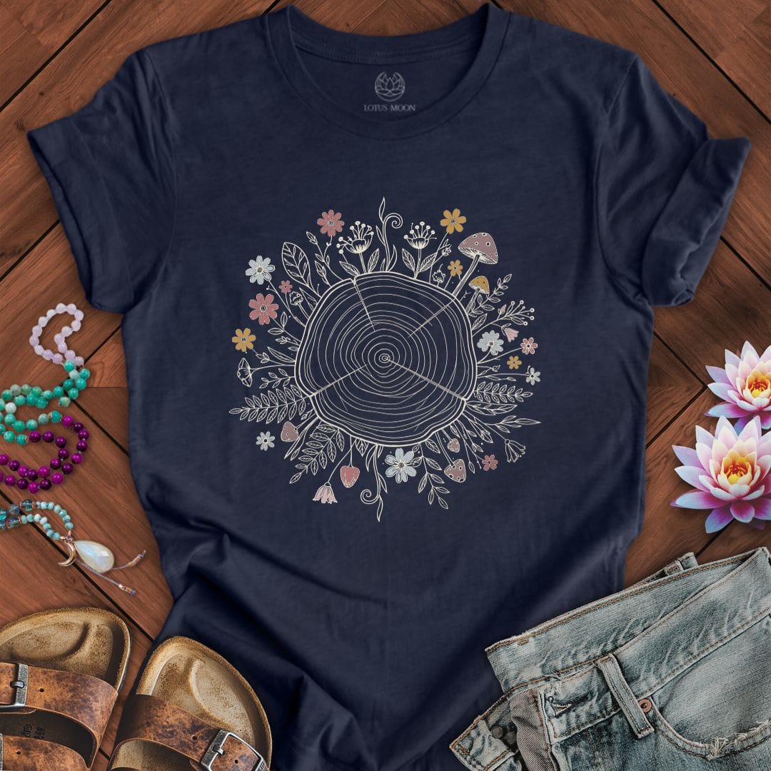 Printify T-Shirt Floral Tree Ring Tee Heather Midnight Navy / S