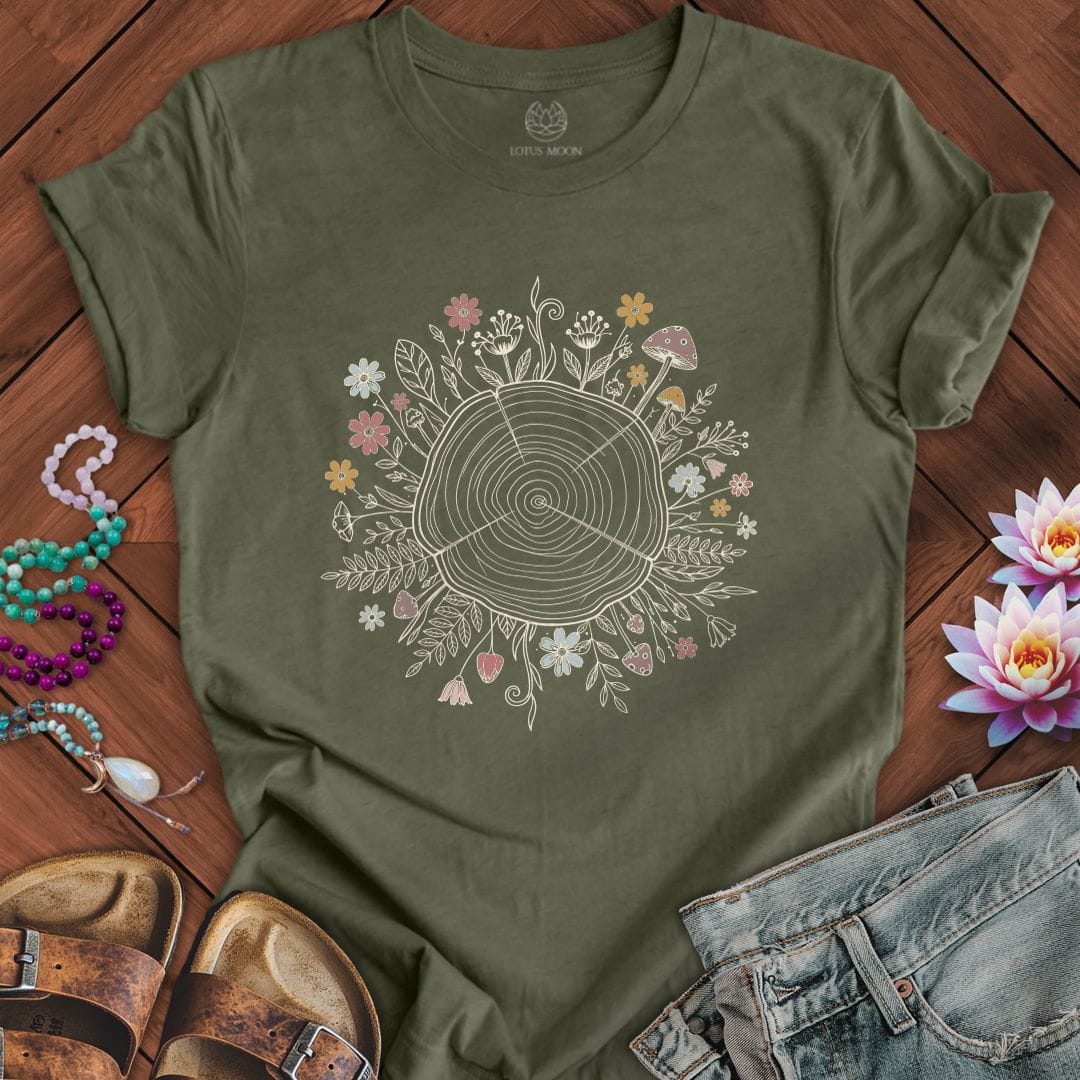 Printify T-Shirt Floral Tree Ring Tee Heather Military Green / S