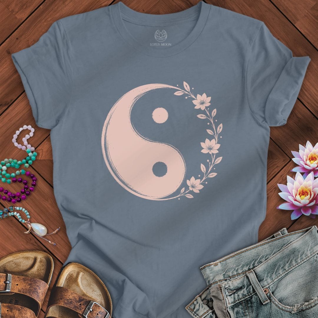 Floral Yin Yang Tee Steel Blue