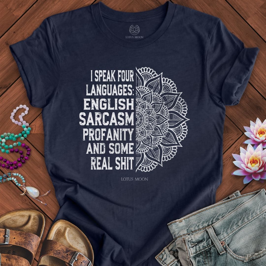 Four Languages Tee Heather Midnight Navy
