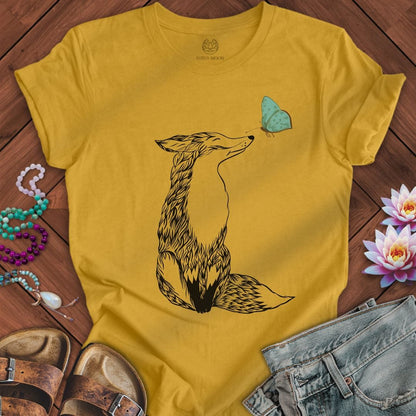 Fox and Butterfly Tee Heather Mustard