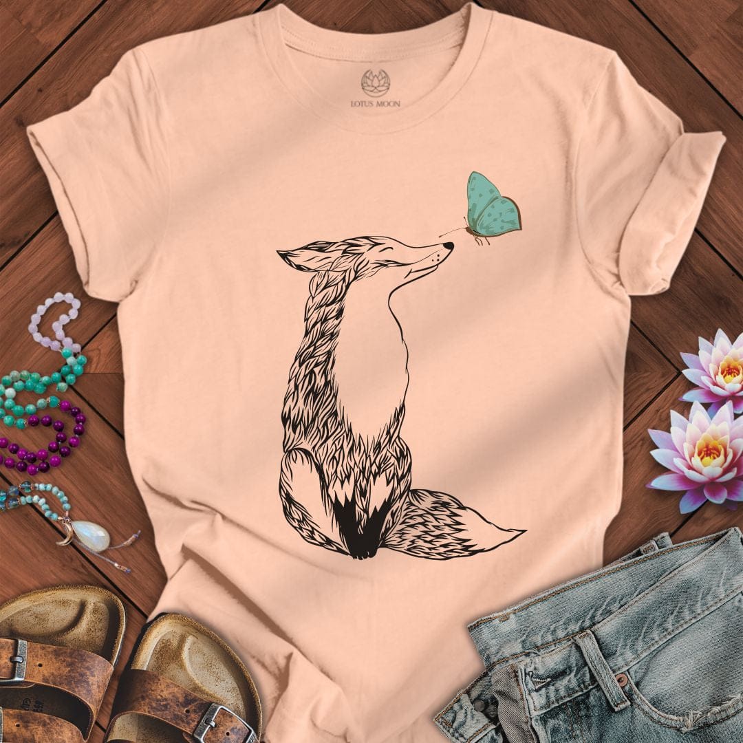 Fox and Butterfly Tee Peach